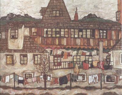 Egon Schiele House with Drying Laundry (mk12) Sweden oil painting art